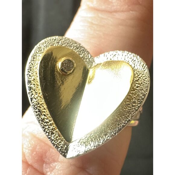 925 Sterling Silver Two Tone Heart Ring Size 10 - Picture 5 of 5